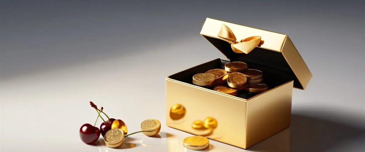 Gift box with coins and a slot reel